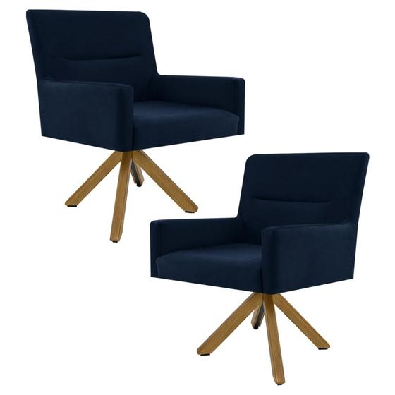 Imagem de Kit 2 Poltronas Decorativas Giratórias Base Giromad Madeira Angel B-304 Veludo Azul - Domi