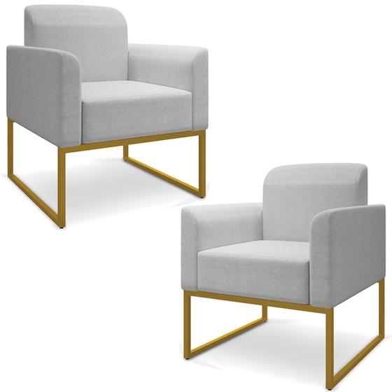 Imagem de Kit 2 Poltronas Decorativas Isabella Base Industrial Linho Cinza/Dourado G19