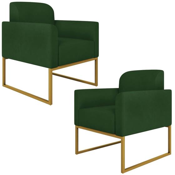 Imagem de Kit 2 Poltronas Decorativas Isabella Base Industrial Suede Verde/Dourado G19