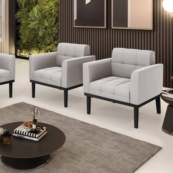 Imagem de Kit 2 Poltronas Decorativas Karen Pés Fixo em Madeira Preto Veludo Cinza G19 - Gran Belo