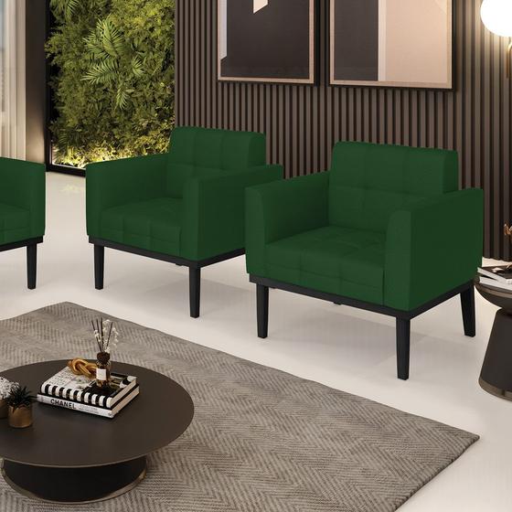 Imagem de Kit 2 Poltronas Decorativas Karen Pés Fixo em Madeira Preto Veludo Luxo Verde Esmeralda G19 - Gran Belo