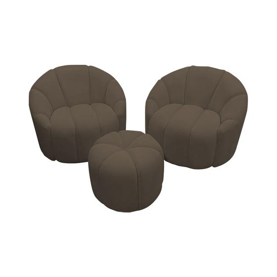 Imagem de Kit 2 Poltronas Decorativas Luxo Safira com Puff Veludo Marrom