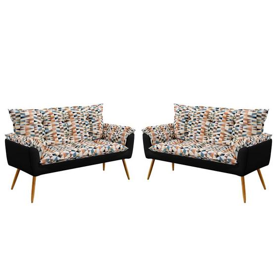 Imagem de Kit 2 Poltronas Decorativas Namoradeira Beta Sued Estampado Laranja com Preto Aradecor