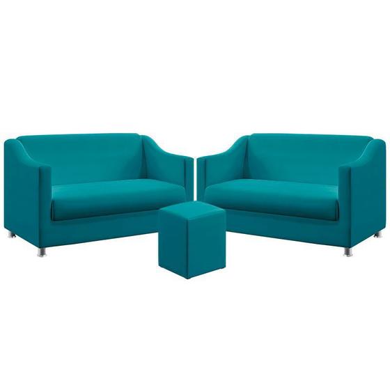 Imagem de Kit 2 Poltronas Decorativas Namoradeiras Alya com Puff Izar Sued Azul Turquesa Aradecor