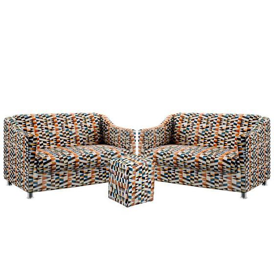 Imagem de Kit 2 Poltronas Decorativas Namoradeiras Alya com Puff Izar Sued Estampado Laranja Aradecor