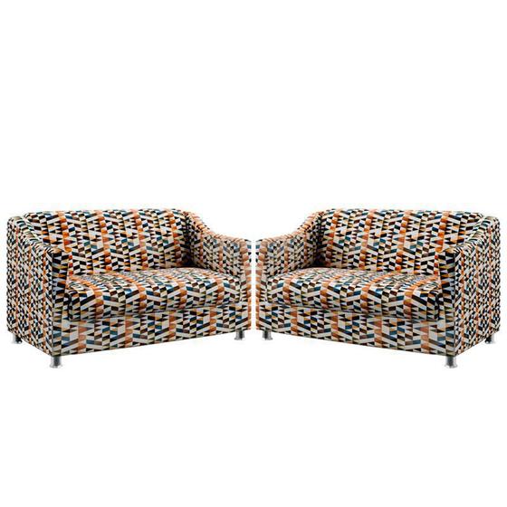 Imagem de Kit 2 Poltronas Decorativas Namoradeiras Alya Sued Estampado Laranja Aradecor