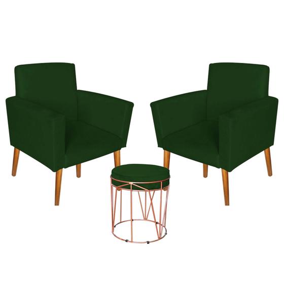 Imagem de Kit 2 Poltronas Decorativas Nina e 1 Puff Aramado Suede Verde - Móveis Mafer