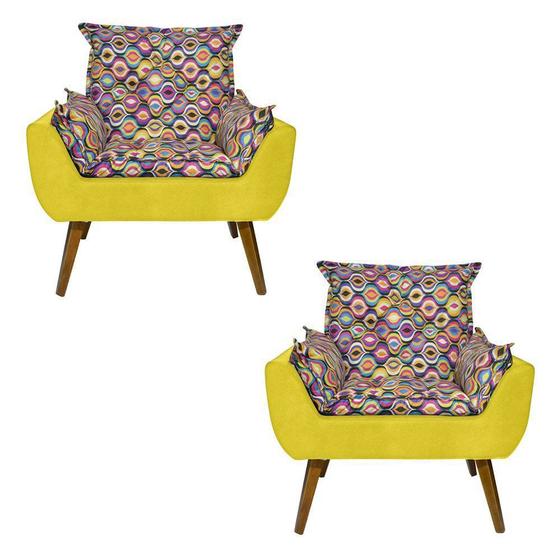 Imagem de Kit 2 Poltronas Decorativas Opala Colorido Amarelo - Kasa Sofá