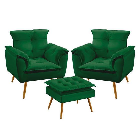 Imagem de Kit 2 Poltronas Decorativas Opala com Puff Lunar Sued Verde Aradecor