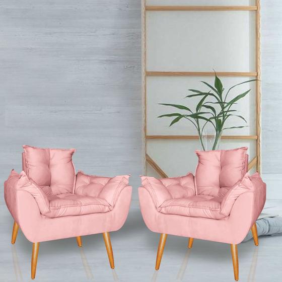 Kit 2 Poltronas Decorativas Opala De Luxo - Rosa Menor preço em Kit 2 Poltronas Decorativas Opala De Luxo - Rosa