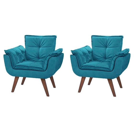 Kit 2 Poltronas Decorativas Opala Lolla Luxo para Sala Suede Azul Tiffany - Bela Móveis Menor preço em Kit 2 Poltronas Decorativas Opala Lolla Luxo para Sala Suede Azul Tiffany - Bela Móveis