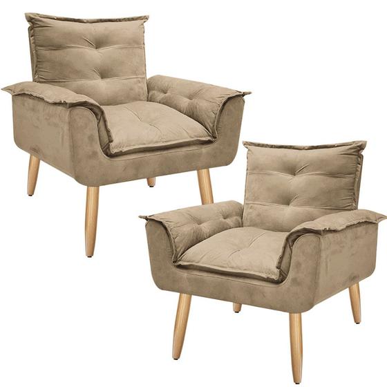 Imagem de Kit 2 Poltronas Decorativas Opala Lolla Luxo para Sala Suede Cappuccino - Bela Móveis