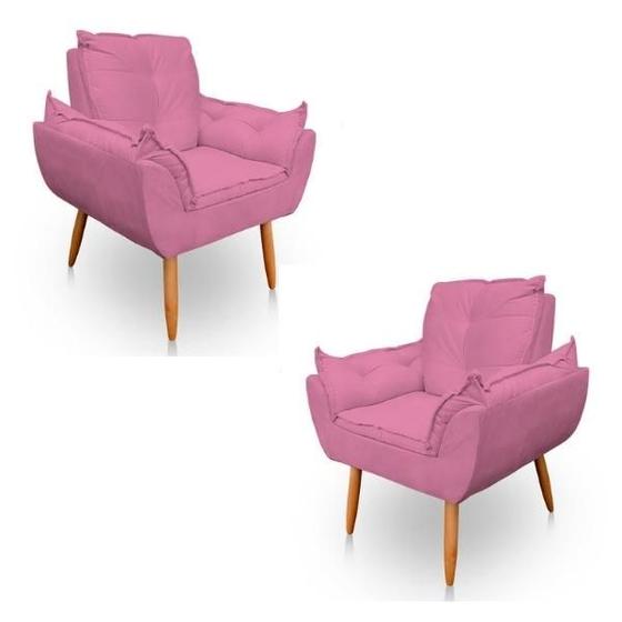 Imagem de Kit 2 Poltronas Decorativas Opala Sala de Estar Veludo Rosa GLI Imports