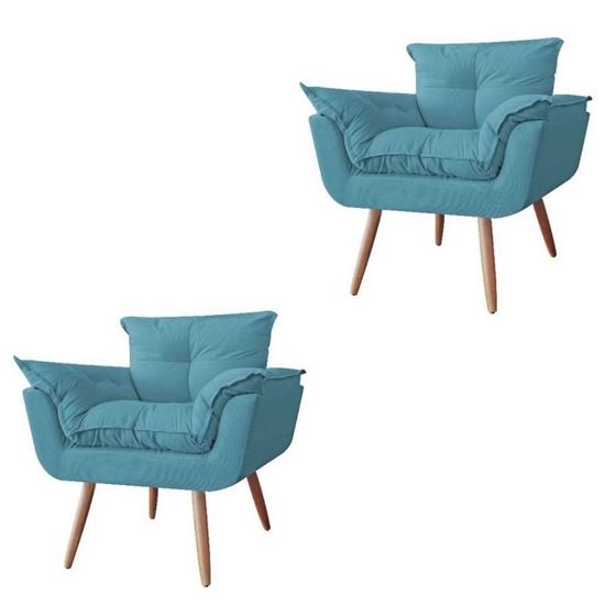 Imagem de Kit 2 Poltronas Decorativas Opalla Platinum Decor Azul Turquesa