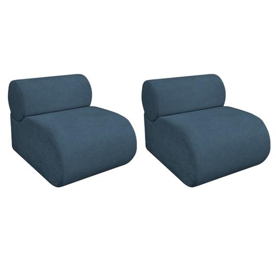 Imagem de Kit 2 Poltronas Decorativas Orgânica Virgínia Linho Azul Royal - Amarena Móveis