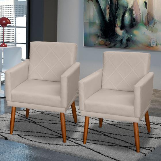 Imagem de Kit 2 Poltronas Decorativas Para Sala Beatriz Com Base Suede Cores Pé Castanho 