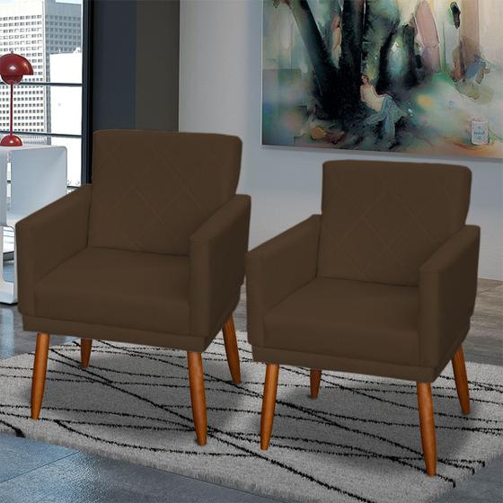 Imagem de Kit 2 Poltronas Decorativas Para Sala Beatriz Com Base Suede Cores Pé Castanho 