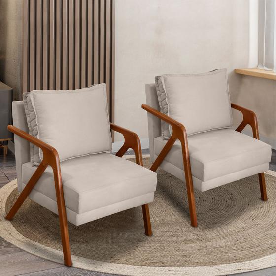 Imagem de Kit 2 Poltronas Decorativas Para Sala Cadeira Reforçada Shine Madeira Maciça Suede
