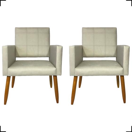 Imagem de Kit 2 Poltronas Decorativas Para Sala e Quarto Isa Suede Bege Pé Castanho