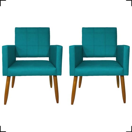 Imagem de Kit 2 poltronas decorativas para sala isa suede cores pé castanho - clique e decore