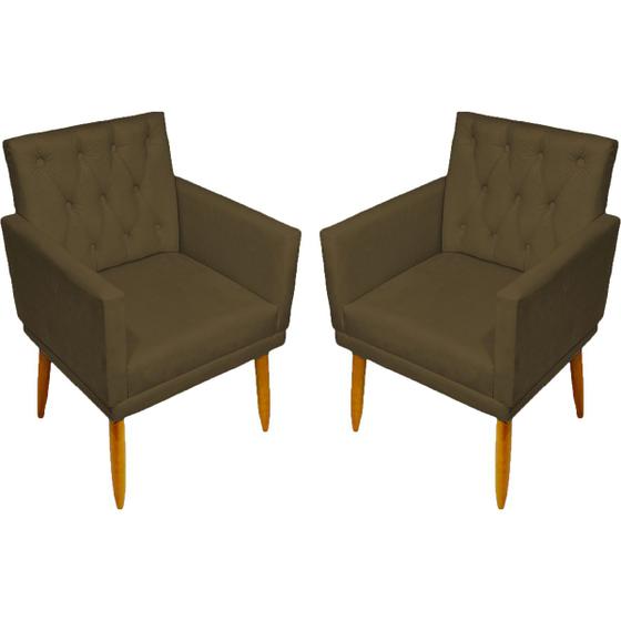 Imagem de Kit 2 Poltronas Decorativas Para Sala Nina Com Base E Capitonê Suede Pé Castanho