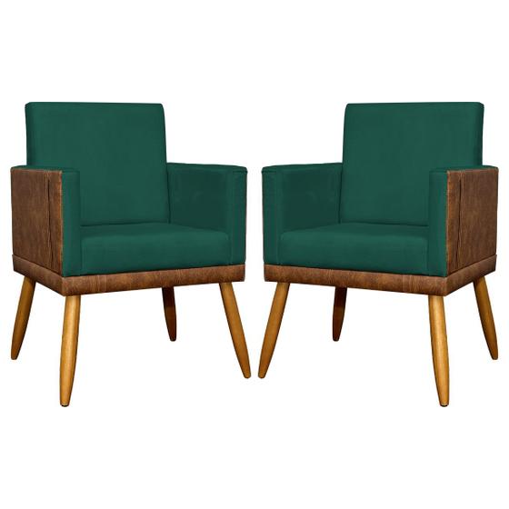 Imagem de Kit 2 Poltronas Decorativas Para Sala Quarto Recepção Escritório Confortável Luxo Lis Tecido Sintético e Suede