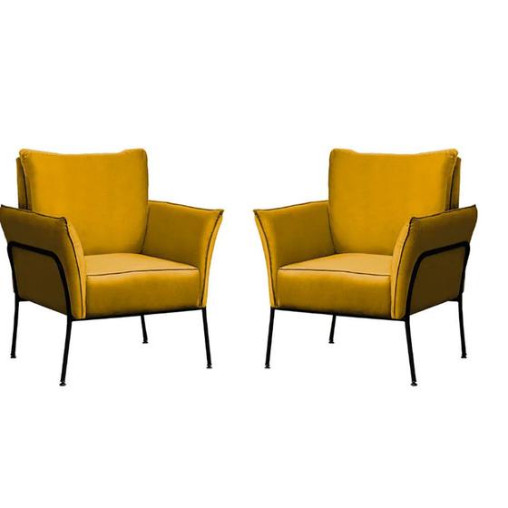Imagem de Kit 2 Poltronas Decorativas Para Sala, Recepção Lotus Suede Amarelo Com Base Preta Speciale Home