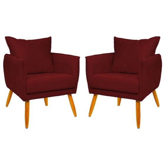 Imagem de Kit 2 Poltronas Decorativas Para Sala Reforçada Ada Suede Cores Pé Castanho