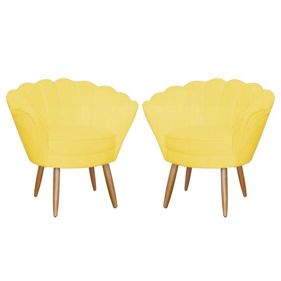 Imagem de Kit 2 Poltronas Decorativas Pétala Pés Palito Suede Amarelo