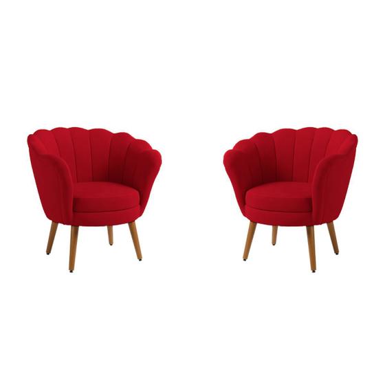 Imagem de Kit 2 Poltronas Decorativas Pétala Sala de Estar Tecido Suede Vermelho Kimi Design