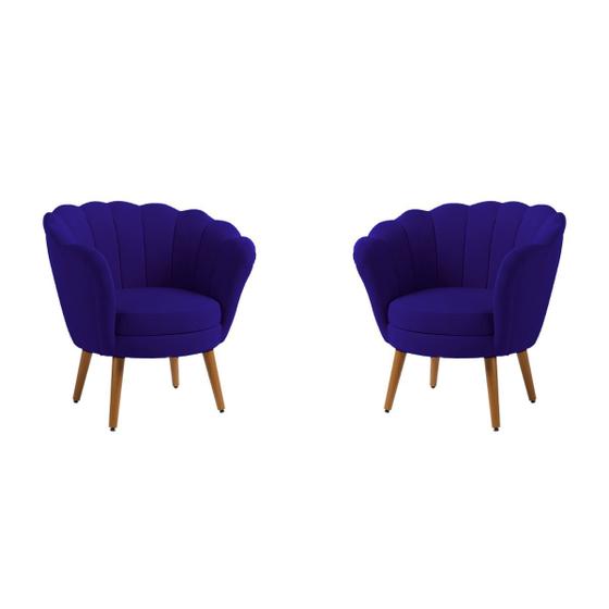 Imagem de Kit 2 Poltronas Decorativas Pétala Sala de Estar Tecido Veludo Azul Marinho Kimi Decor