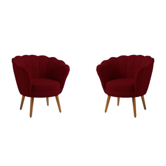 Imagem de Kit 2 Poltronas Decorativas Pétala Sala de Estar Tecido Veludo Marsala Kimi Decor