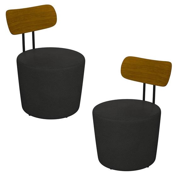 Imagem de Kit 2 Poltronas Decorativas Redondas 53cm Le Moon M22 PU Preto - Mpozenato