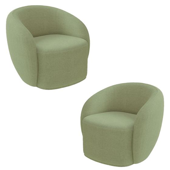 Imagem de Kit 2 Poltronas Decorativas Sala de Estar Íbis Encosto Fixo Bouclê Verde G33 - Gran Belo