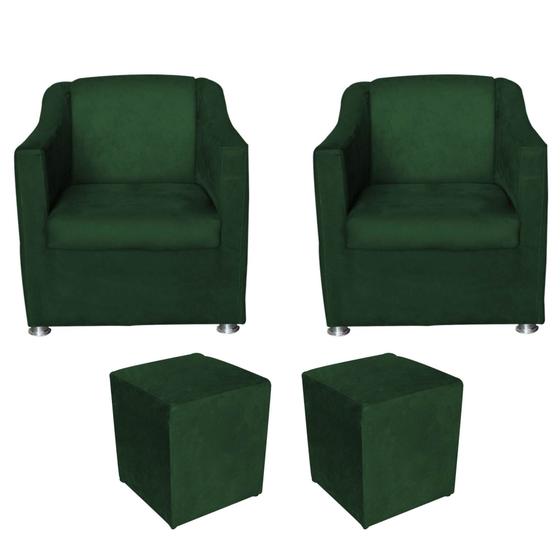 Imagem de Kit 2 Poltronas Decorativas Tilla e 2 Puffs Dado Suede Verde - Móveis Mafer