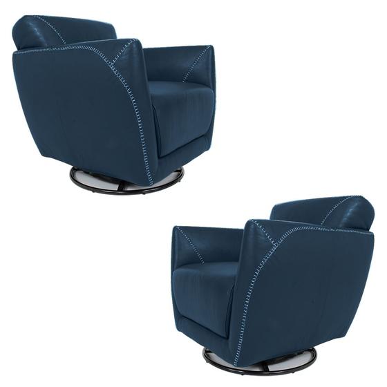 Imagem de Kit 2 Poltronas Decorativas Valentina Sala de Estar Giratória Couro Azul Marinho Brilho G40 - Gran Belo