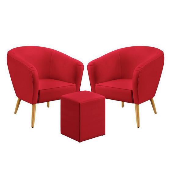 Imagem de Kit 2 Poltronas Decorativas Vênus com Puff Izar Sued Vermelho Aradecor