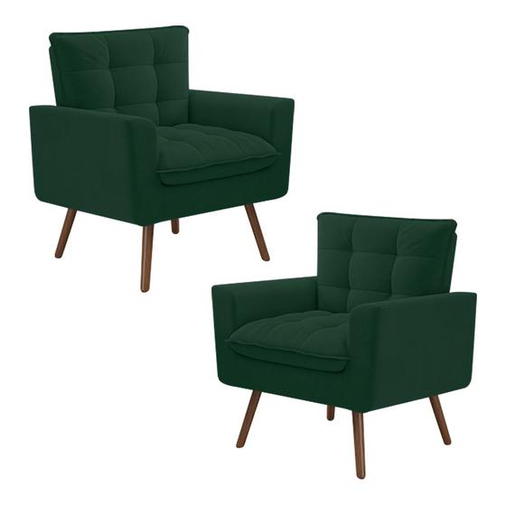 Imagem de Kit 2 Poltronas Decorativos Pés de Madeira Íxeres Veludo Verde G45 - Gran Belo