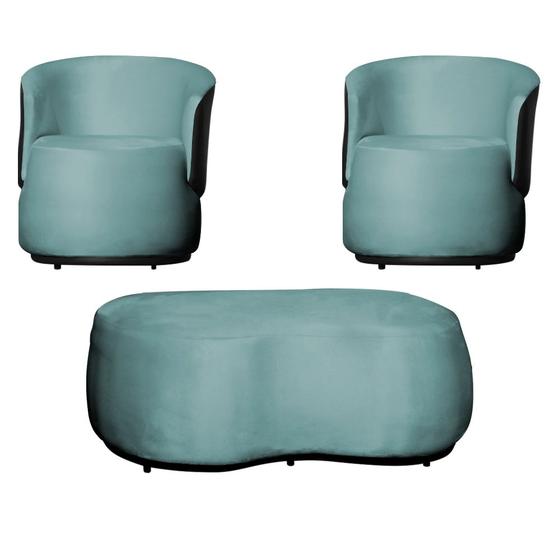 Imagem de Kit 2 Poltronas e 1 Puff Grande Estilo Orgânico Beatriz Veludo Composê material sintético Preto - Estopar