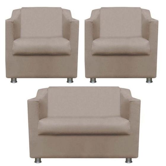 Imagem de Kit 2 Poltronas e Namoradeira Tilla Suede Bege TWdecora