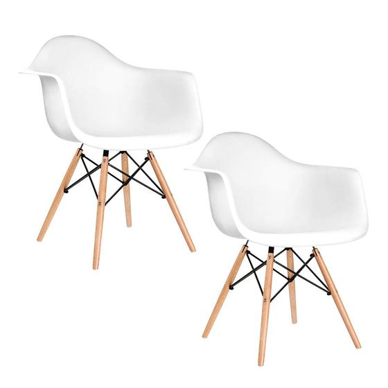 Imagem de Kit 2 Poltronas Eames de Madeira com Braço Daw com Assento Branco
