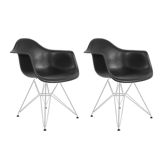 Imagem de Kit 2 Poltronas Eames Eiffel Preta com Braço Daw Ferro Branco