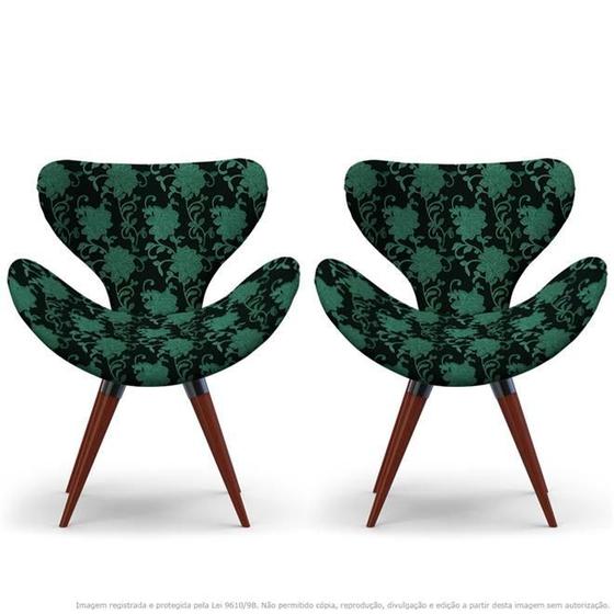 Imagem de Kit 2 Poltronas Egg Floral Verde e Preto Cadeira Decorativa com Base Fixa
