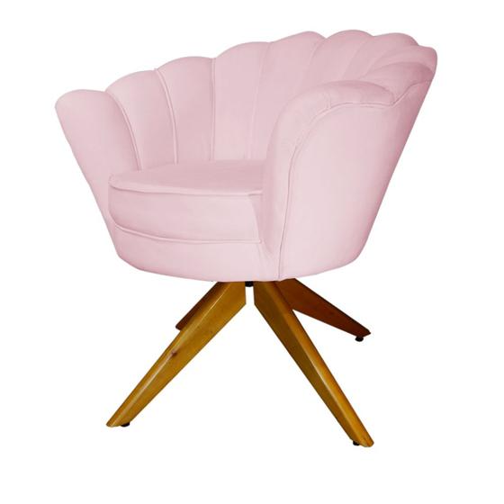 Imagem de Kit 2 Poltronas Estofada Com Base Giratória de Madeira Pétala Suede Rosa Bebe - LM DECOR