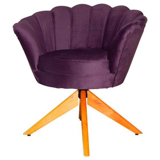 Imagem de Kit 2 Poltronas Estofada Com Base Giratória de Madeira Pétala Veludo Roxo - DL Decor