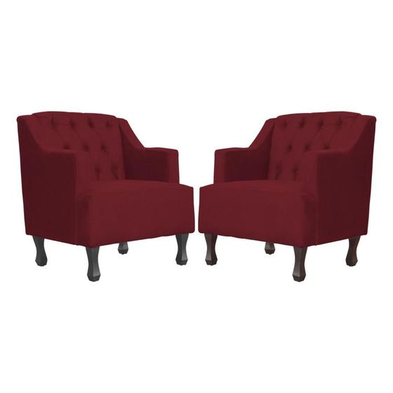 Imagem de Kit 2 Poltronas Estofada Para Hall de Entrada Genesis Suede Bordo - LM DECOR