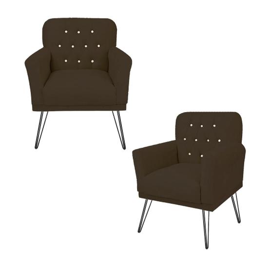Kit 2 Poltronas Estofada Para Recepção Com Pés de Ferro Anitta Corano Marrom - LM DECOR Imagem de Kit 2 Poltronas Estofada Para Recepção Com Pés de Ferro Anitta Corano Marrom - LM DECOR