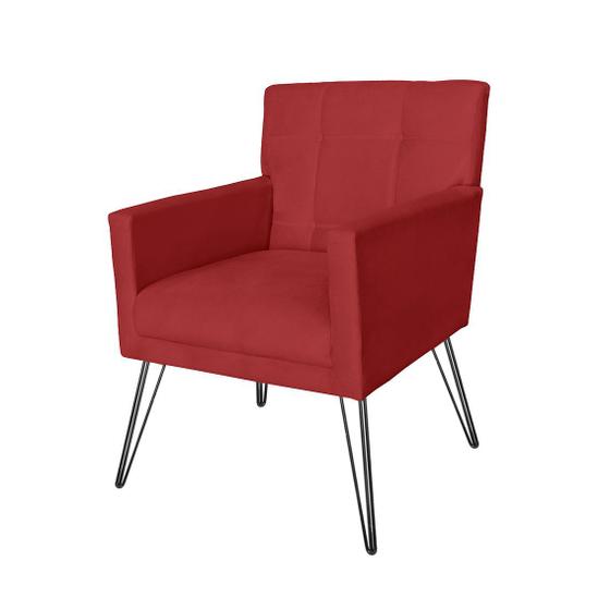 Imagem de Kit 2 Poltronas Estofadas Para Escritório Pés de Ferro Luiza Suede Vermelho - DL Decor