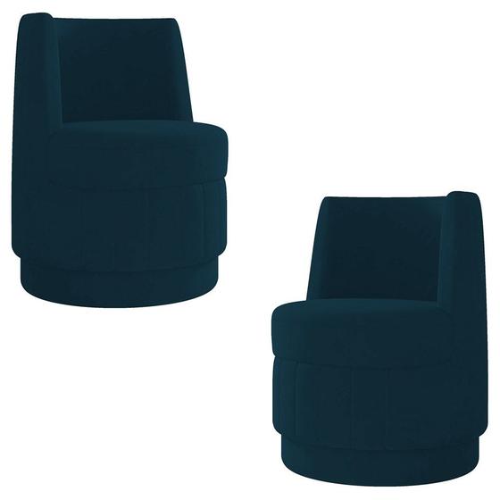 Imagem de Kit 2 Poltronas Giratória Decorativa para Sala Isa K04 Veludo Azul - Mpozenato