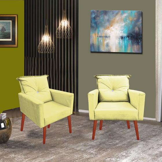 Imagem de Kit 2 Poltronas Lara Com Almofada Fixa Encosto e Botão Strass Varias Cores